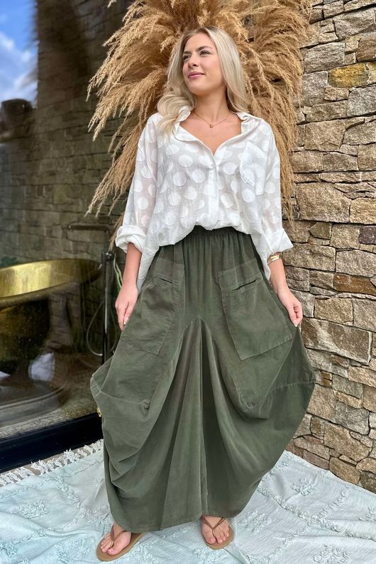 Made in Italy Dalston Needlecord Parachute Skirt Khaki /9 =
